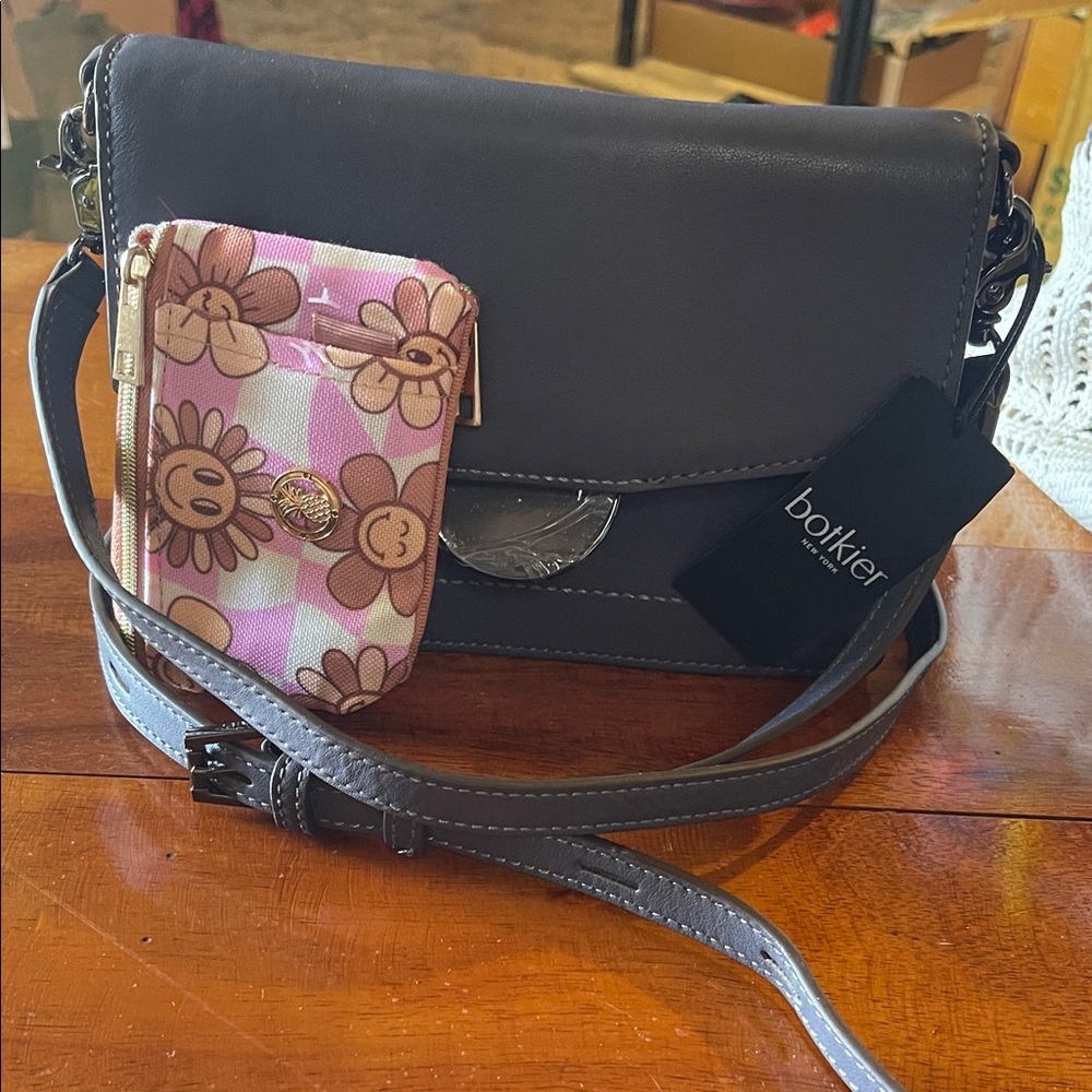 Botkier Gray Crossbody Bag with Pink Floral Pouch
